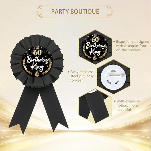It's My 60th Birthday Tinplate Badge Pin, Black Rosette It's Happy 60th Birthday Button Pin, 60 Birthday King Button for Men, Sixty Award Ribbon Brooch Party Supplies in Saudi Arabia