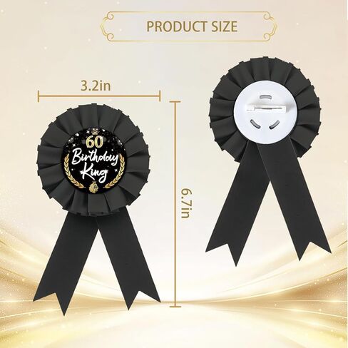 It's My 60th Birthday Tinplate Badge Pin, Black Rosette It's Happy 60th Birthday Button Pin, 60 Birthday King Button for Men, Sixty Award Ribbon Brooch Party Supplies in Saudi Arabia