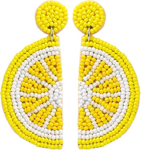 Beaded Fruit Earrings for Women, Handmade Beads Strawberry Lemon Fruits Dangle Earrings for Summer Jewelry Gifts in Kuwait