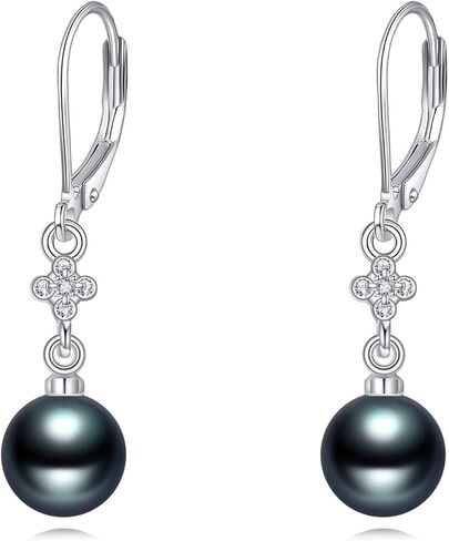 أقراط اللؤلؤ الأسود التاهيتي 8 مم للنساء 925 من الفضة الاسترليني مويسانيتي أقراط اللؤلؤ الأسود هدايا مجوهرات رائعة للأم والزوجة والأخت، والذكرى السنوية لعيد الميلاد in Kuwait