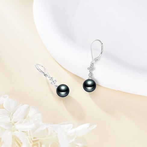 أقراط اللؤلؤ الأسود التاهيتي 8 مم للنساء 925 من الفضة الاسترليني مويسانيتي أقراط اللؤلؤ الأسود هدايا مجوهرات رائعة للأم والزوجة والأخت، والذكرى السنوية لعيد الميلاد in Kuwait