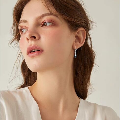 أقراط اللؤلؤ الأسود التاهيتي 8 مم للنساء 925 من الفضة الاسترليني مويسانيتي أقراط اللؤلؤ الأسود هدايا مجوهرات رائعة للأم والزوجة والأخت، والذكرى السنوية لعيد الميلاد in Kuwait