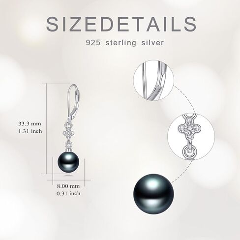أقراط اللؤلؤ الأسود التاهيتي 8 مم للنساء 925 من الفضة الاسترليني مويسانيتي أقراط اللؤلؤ الأسود هدايا مجوهرات رائعة للأم والزوجة والأخت، والذكرى السنوية لعيد الميلاد in Kuwait