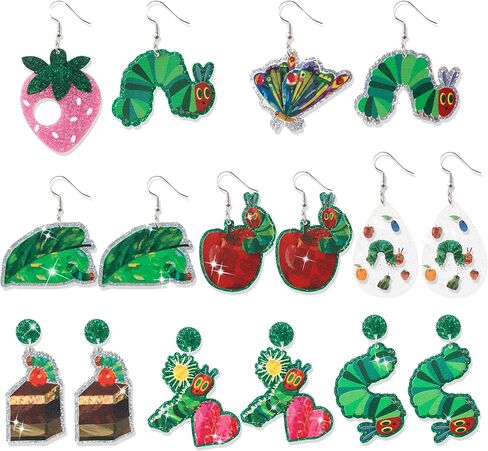 أقراط قطرة كاتربيلر جائعة - 8 أزواج ربيعية لطيفة على شكل فراشة كاتربيلر متألقة لامعة من الأكريليك أقراط متدلية، مجوهرات أذن حشرة مضحكة للفتيات والنساء هدايا جمالية للمعلمين in Kuwait