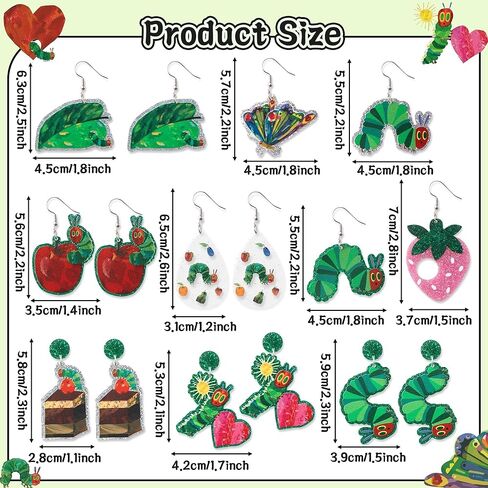 أقراط قطرة كاتربيلر جائعة - 8 أزواج ربيعية لطيفة على شكل فراشة كاتربيلر متألقة لامعة من الأكريليك أقراط متدلية، مجوهرات أذن حشرة مضحكة للفتيات والنساء هدايا جمالية للمعلمين in Kuwait