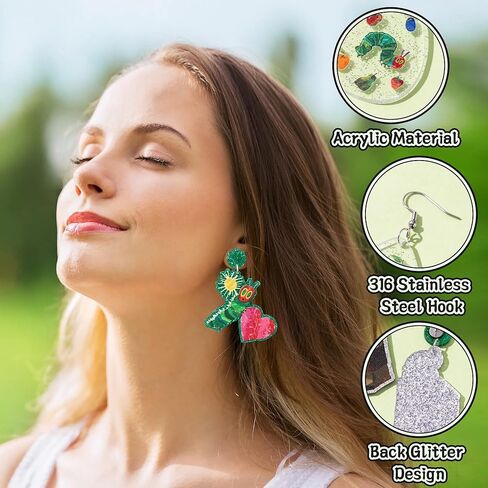 أقراط قطرة كاتربيلر جائعة - 8 أزواج ربيعية لطيفة على شكل فراشة كاتربيلر متألقة لامعة من الأكريليك أقراط متدلية، مجوهرات أذن حشرة مضحكة للفتيات والنساء هدايا جمالية للمعلمين in Kuwait