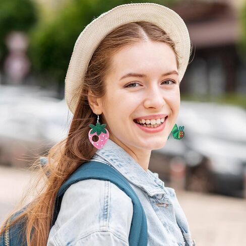 أقراط قطرة كاتربيلر جائعة - 8 أزواج ربيعية لطيفة على شكل فراشة كاتربيلر متألقة لامعة من الأكريليك أقراط متدلية، مجوهرات أذن حشرة مضحكة للفتيات والنساء هدايا جمالية للمعلمين in Kuwait