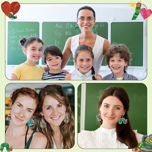 أقراط قطرة كاتربيلر جائعة - 8 أزواج ربيعية لطيفة على شكل فراشة كاتربيلر متألقة لامعة من الأكريليك أقراط متدلية، مجوهرات أذن حشرة مضحكة للفتيات والنساء هدايا جمالية للمعلمين in Kuwait