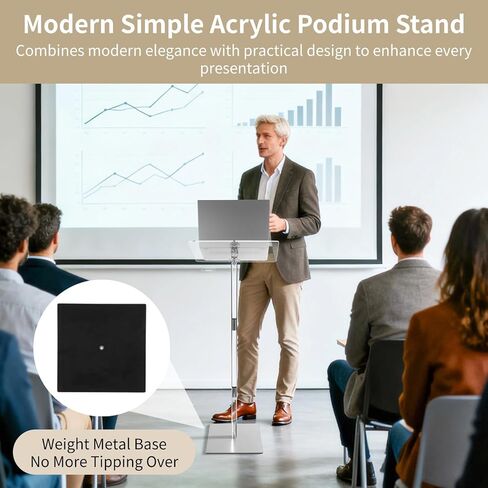 حامل منصة أكريليك صغير، منبر شفاف بزاوية قابلة للتعديل مع قاعدة معدنية مرجحة ووسادة مضادة للانزلاق، منبر حديث للاجتماعات والكنيسة والخطاب والحفلات الموسيقية وحفلات الزفاف والتجميع السهل in Kuwait