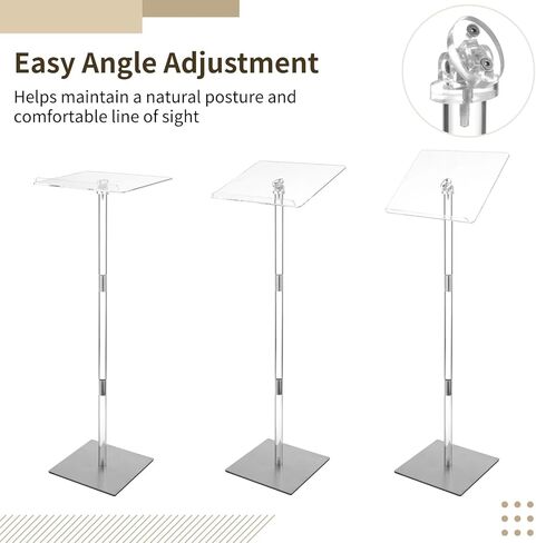 حامل منصة أكريليك صغير، منبر شفاف بزاوية قابلة للتعديل مع قاعدة معدنية مرجحة ووسادة مضادة للانزلاق، منبر حديث للاجتماعات والكنيسة والخطاب والحفلات الموسيقية وحفلات الزفاف والتجميع السهل in Kuwait