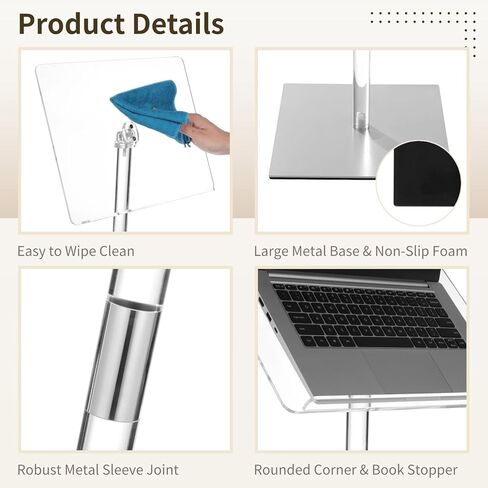 حامل منصة أكريليك صغير، منبر شفاف بزاوية قابلة للتعديل مع قاعدة معدنية مرجحة ووسادة مضادة للانزلاق، منبر حديث للاجتماعات والكنيسة والخطاب والحفلات الموسيقية وحفلات الزفاف والتجميع السهل in Kuwait