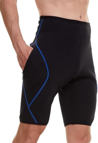 NonEcho Mens Neoprene Sauna Sweat Workout Compression Shorts Body Shaper Slimming Yoga Pants with Zipper Pocket in Kuwait