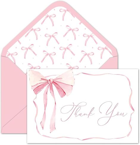 Whaline 24 Pack Pink Bow Thank You Cards Coquette Bow Greeting Cards with Envelopes Stickers Blank Note Card for Wedding Bridal Baby Shower Birthday, 4 x 6 Inch in Kuwait