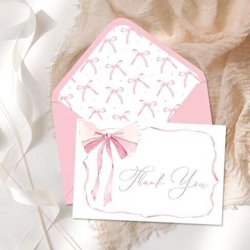 Whaline 24 Pack Pink Bow Thank You Cards Coquette Bow Greeting Cards with Envelopes Stickers Blank Note Card for Wedding Bridal Baby Shower Birthday, 4 x 6 Inch in Saudi Arabia