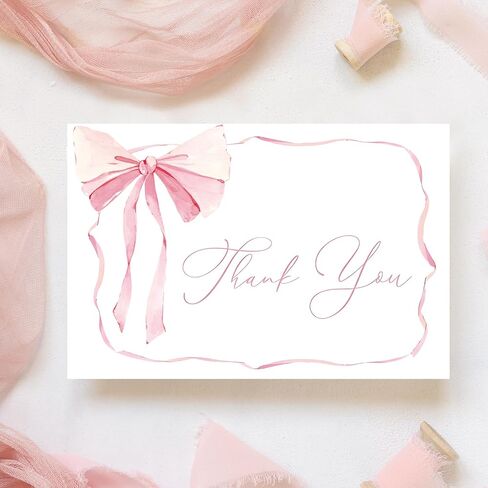 Whaline 24 Pack Pink Bow Thank You Cards Coquette Bow Greeting Cards with Envelopes Stickers Blank Note Card for Wedding Bridal Baby Shower Birthday, 4 x 6 Inch in Saudi Arabia