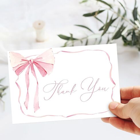 Whaline 24 Pack Pink Bow Thank You Cards Coquette Bow Greeting Cards with Envelopes Stickers Blank Note Card for Wedding Bridal Baby Shower Birthday, 4 x 6 Inch in Saudi Arabia