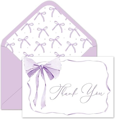 Whaline 24 حزمة من بطاقات الشكر على شكل فيونكة وردية، بطاقات تهنئة على شكل قوس Coquette مع ملصقات مغلفات، بطاقة ملاحظة فارغة لحفلات الزفاف وحفلات استقبال المولود الجديد، مقاس 10.16 × 15.24 سم in Kuwait