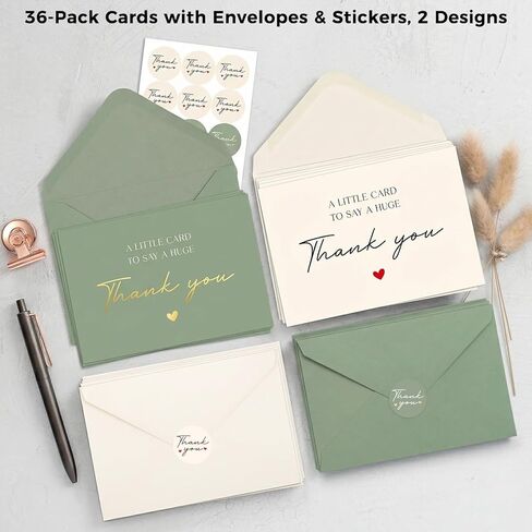 36 Pack Thank You Cards, 4x6 Inch Thank You Cards with Envelopes & Stickers, Blank Note Card Greeting Card for Birthday, Wedding, Baby Shower, Graduation, Teachers' Day, Mother's Day in Kuwait