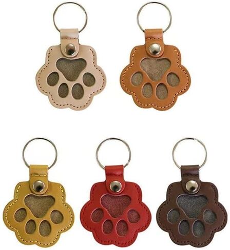 5 Pcs Pet Paw Shaped Leather Hair Storeage Collector Memorial Keychain,Dog and Cat Memorial Gift Keyring,Handmade Key Holder for Collecting Cat and Dog Hair in Kuwait