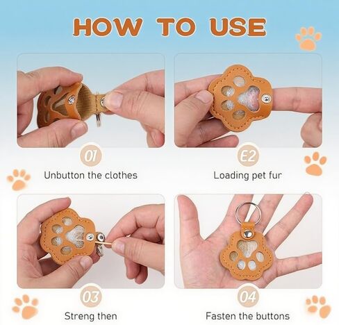 5 Pcs Pet Paw Shaped Leather Hair Storeage Collector Memorial Keychain,Dog and Cat Memorial Gift Keyring,Handmade Key Holder for Collecting Cat and Dog Hair in Kuwait