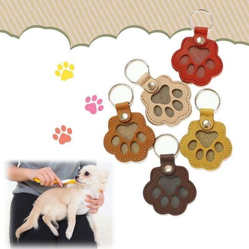 5 Pcs Pet Paw Shaped Leather Hair Storeage Collector Memorial Keychain,Dog and Cat Memorial Gift Keyring,Handmade Key Holder for Collecting Cat and Dog Hair in Kuwait