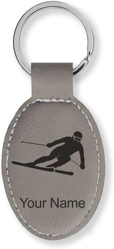 LaserGram Oval Keychain, Skier Downhill, Personalized Engraving Included in Saudi Arabia