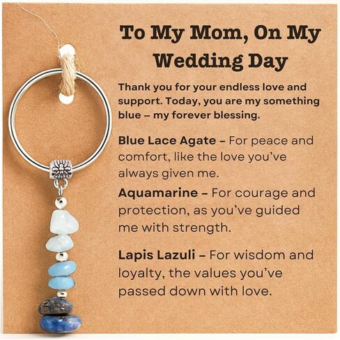 هدايا زفاف زرقاء - سلسلة مفاتيح كريستالية مع بطاقة، هدية حفل زفاف للعروس، وصيفة العروس، وأم العروس in Kuwait