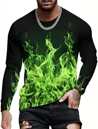 Mens Novelty Graphic Tees Shirts Long Sleeve T Shirt Round Neck Tee Tops in Kuwait