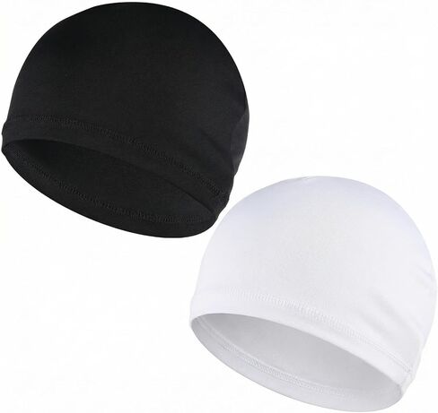 2-Pack Quick-Dry Skull Caps for Men, Breathable Cycling Beanie & Sleeping Hat, Helmet Liner, Lightweight Sport Headwear Black, White in Saudi Arabia