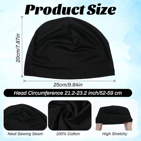 2-Pack Quick-Dry Skull Caps for Men, Breathable Cycling Beanie & Sleeping Hat, Helmet Liner, Lightweight Sport Headwear Black, White in Saudi Arabia