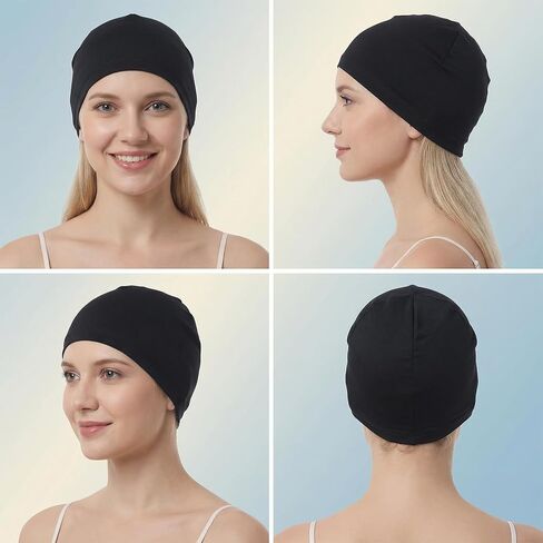 2-Pack Quick-Dry Skull Caps for Men, Breathable Cycling Beanie & Sleeping Hat, Helmet Liner, Lightweight Sport Headwear Black, White in Saudi Arabia