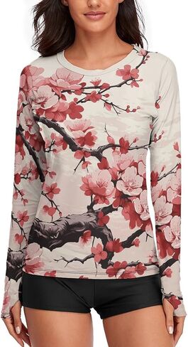 Women's Long Sleeve Sun Shirt Japanese Floral Cherry Blossom Sun Protection Workout Tops Lightweight Gym Hiking Shirts in Saudi Arabia