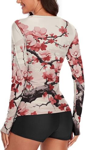 Women's Long Sleeve Sun Shirt Japanese Floral Cherry Blossom Sun Protection Workout Tops Lightweight Gym Hiking Shirts in Saudi Arabia