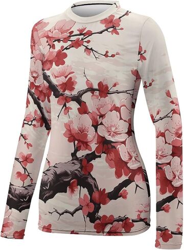 Women's Long Sleeve Sun Shirt Japanese Floral Cherry Blossom Sun Protection Workout Tops Lightweight Gym Hiking Shirts in Saudi Arabia
