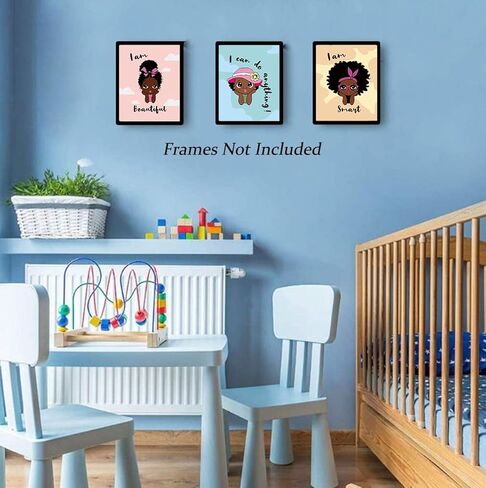 لوحة فنية جدارية لفتاة سوداء، مطبوعات فنية تحفيزية لفتاة سوداء، لوحة فنية لفتاة أمريكية أفريقية، لوحة فنية جدارية ملهمة لفتاة أمريكية، ديكور لغرفة نوم الفتيات، فن جدار لغرفة نوم الفتيات، مجموعة من 4 - بدون إطار، 8 × 10 بوصة in Kuwait