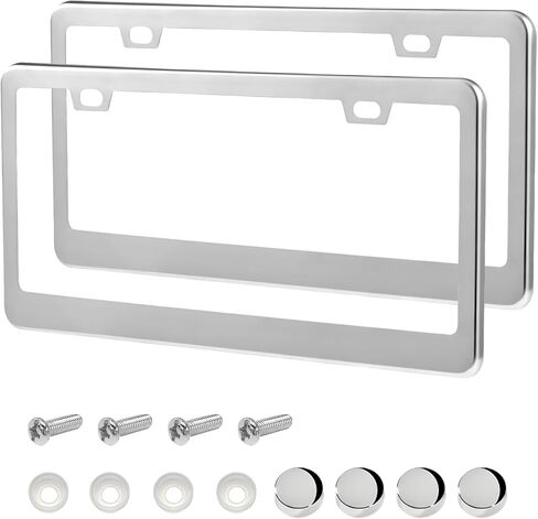 2 PCS License Plate Frames, 2 Holes Rust-Proof License Plate Holder with Screws Kit, Stainless Steel Front Rear Tag Cover for Most Vehicles, Universal Car Accessories in Kuwait