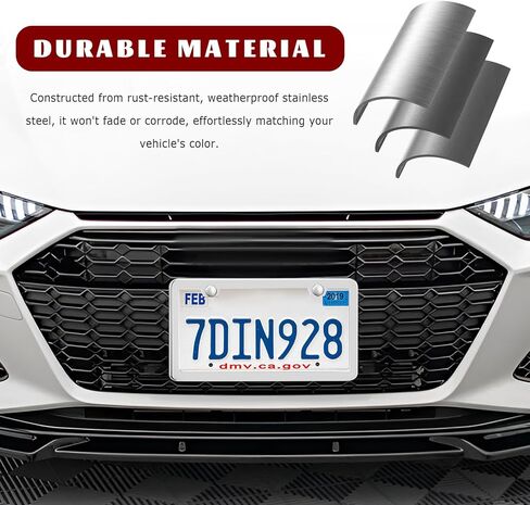 2 PCS License Plate Frames, 2 Holes Rust-Proof License Plate Holder with Screws Kit, Stainless Steel Front Rear Tag Cover for Most Vehicles, Universal Car Accessories in Kuwait