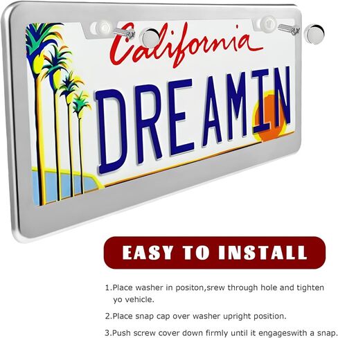 2 PCS License Plate Frames, 2 Holes Rust-Proof License Plate Holder with Screws Kit, Stainless Steel Front Rear Tag Cover for Most Vehicles, Universal Car Accessories in Kuwait