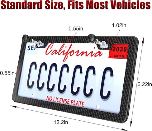 Carbon Fiber License Plate Frame 2 Pack, Slim Aluminum Car Tag Holder 2 Hole Design, Rattle Proof & Rust Resistant, Includes Screws, Caps & Rattle Proof Pad, for Front & Rear in Saudi Arabia