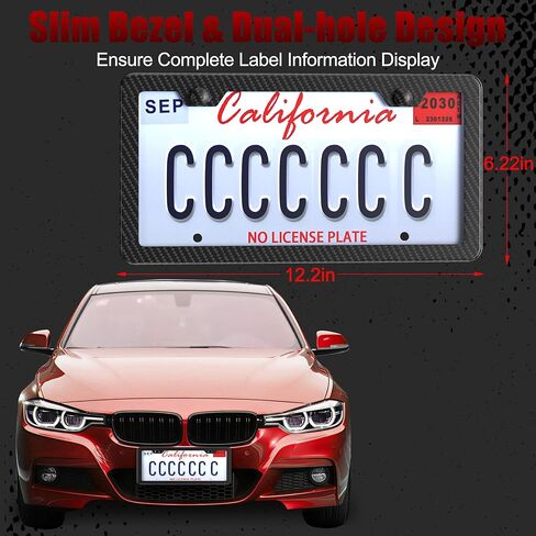 Carbon Fiber License Plate Frame 2 Pack, Slim Aluminum Car Tag Holder 2 Hole Design, Rattle Proof & Rust Resistant, Includes Screws, Caps & Rattle Proof Pad, for Front & Rear in Saudi Arabia
