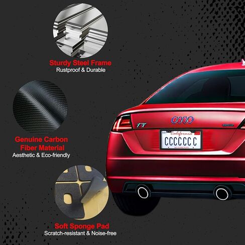 Carbon Fiber License Plate Frame 2 Pack, Slim Aluminum Car Tag Holder 2 Hole Design, Rattle Proof & Rust Resistant, Includes Screws, Caps & Rattle Proof Pad, for Front & Rear in Saudi Arabia