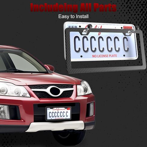 Carbon Fiber License Plate Frame 2 Pack, Slim Aluminum Car Tag Holder 2 Hole Design, Rattle Proof & Rust Resistant, Includes Screws, Caps & Rattle Proof Pad, for Front & Rear in Saudi Arabia