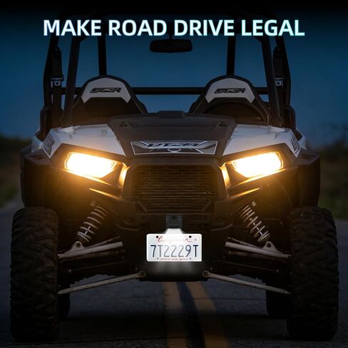 حامل لوحة ترخيص UTV مع ضوء، حامل إطار لوحة ترخيص من الألومنيوم العالمي لعربة الجولف RV شاحنة الثلج مقطورة قارب SxS متوافق مع Polaris RZR Ranger Can-Am Maverick X3 in Kuwait