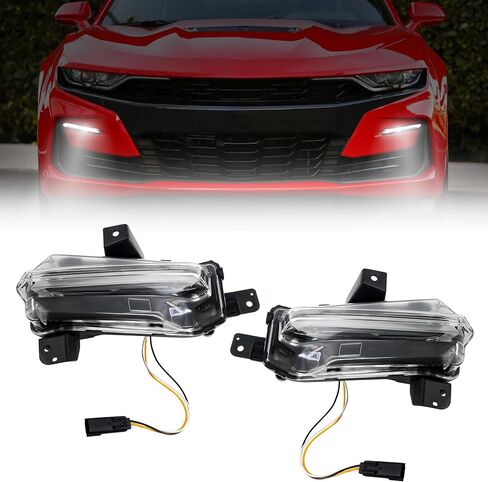 LED Daytime Running Lights with Dynamic Turn Signals Compatible with 2019-2022 Chevy Camaro ZL1, Plug & Play DRL Fog Light Assembly (2PCS, Clear Lens) in Saudi Arabia