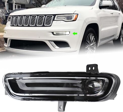 RH LED DRL Projector Front Fog Light Assembly Fit for 2017-2022 Jeep Grand Cherokee Daytime Running Driving Lamps Bumper Fog Lamp Right Passenger Side 68273052AB CH2593156 in Saudi Arabia