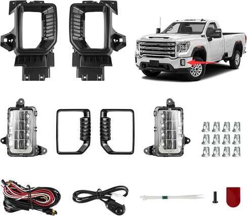 زوج مجموعة مصابيح الضباب LED باللون الأسود مناسبة لـ 2020-2023 GMC Sierra 2500 HD 3500 HD مع حواف مفتاح السائق الأيسر وجانب الركاب الأيمن GM2592331 GM2593331 84683440 87816046 in Saudi Arabia