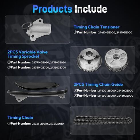 Timing Chain Kit with VVT Gear Sprockets Compatible with 2017-2021 Hyundai Elantra, 2008-2021 Kona, 2019-2021 Veloster,2017-2022 Kia Forte, 2017-2018 Forte5 2.0L, Replaces# 243212E010, 24350-2E700 in Saudi Arabia