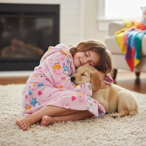 Peppa Pig Toddler Girls Fleece Kids Hooded Robe - Super Soft Plush Kids Spa Bathrobe with Pockets, 2T-5T - Official Product in Kuwait