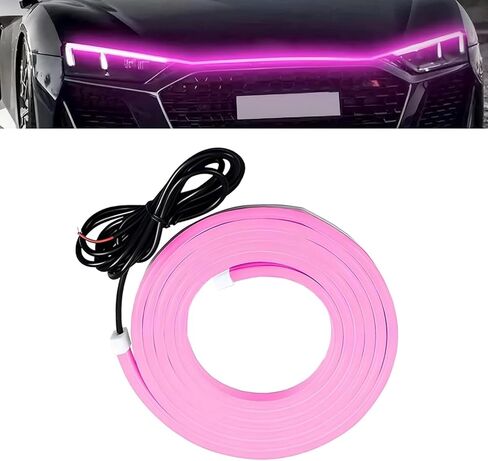 Car LED Hood Light Strip, 12 V Start-up Constant Cool Light, Flexible Waterproof Daytime Running Lamp for Hood Gap, Adhesive Tape Engine Cover Decoration for Cars SUVs (Pink) in Kuwait