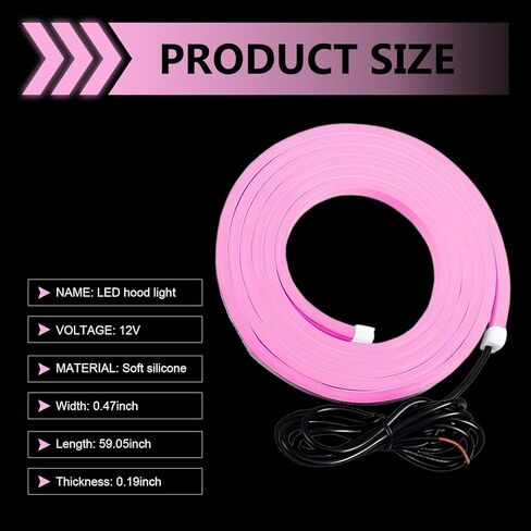 Car LED Hood Light Strip, 12 V Start-up Constant Cool Light, Flexible Waterproof Daytime Running Lamp for Hood Gap, Adhesive Tape Engine Cover Decoration for Cars SUVs (Pink) in Kuwait
